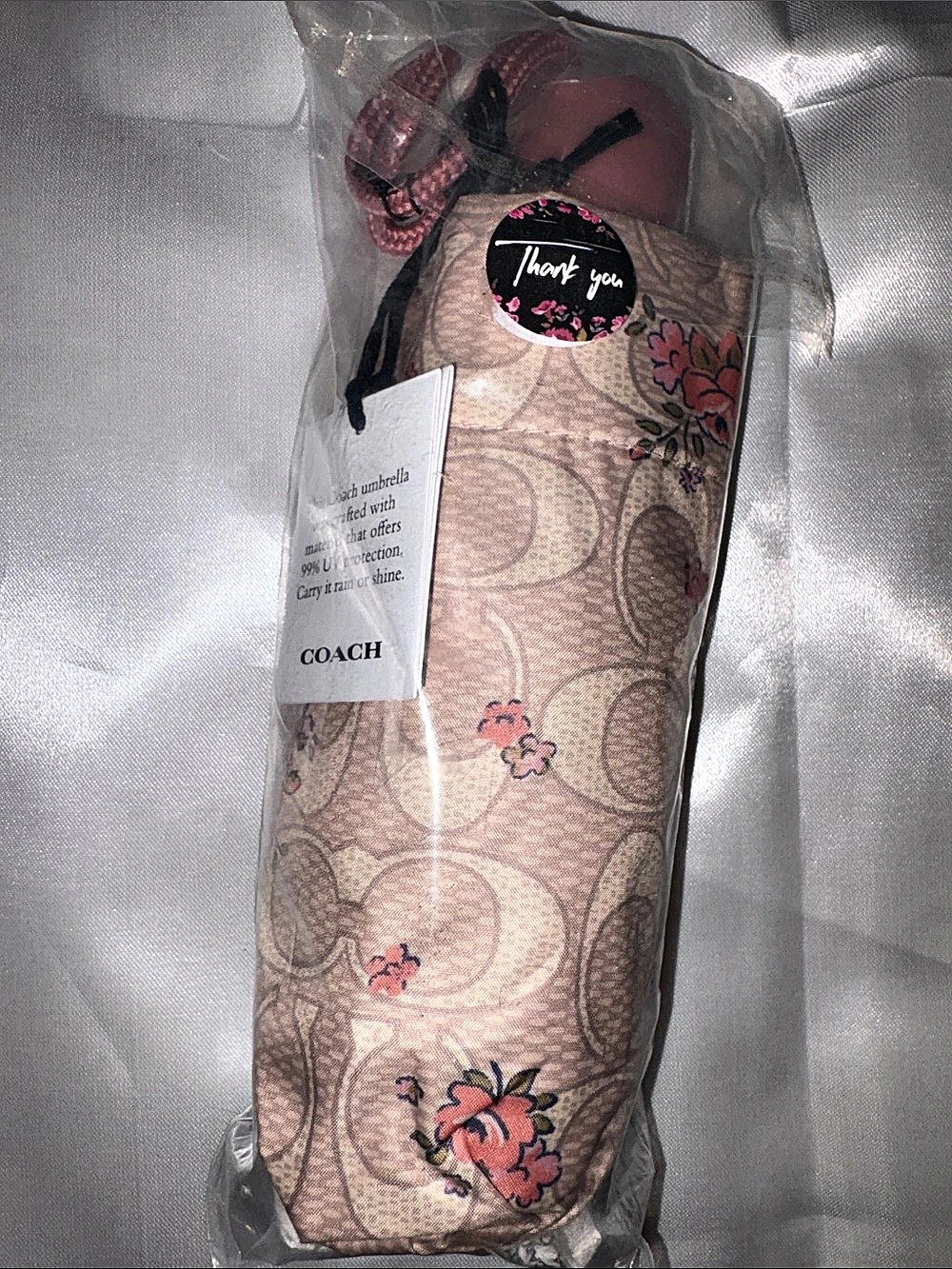 NWT Coach UV SIG FLRL MINI UMB Floral Mini Umbrella in Pink & Brown